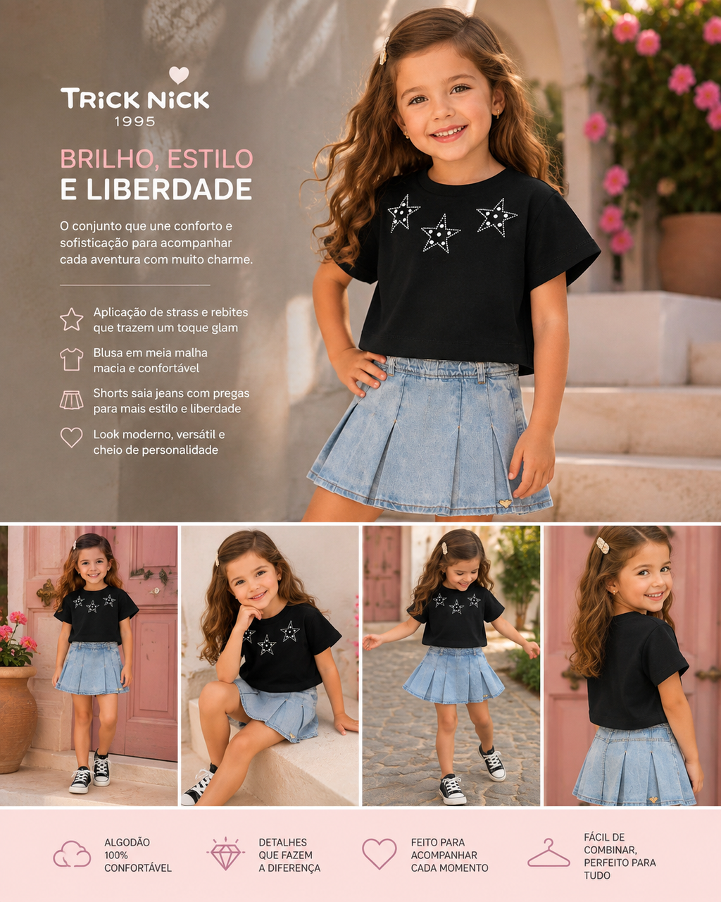 Conjunto Blusa Com Shorts Saia Jeans Trick Nick 1171003