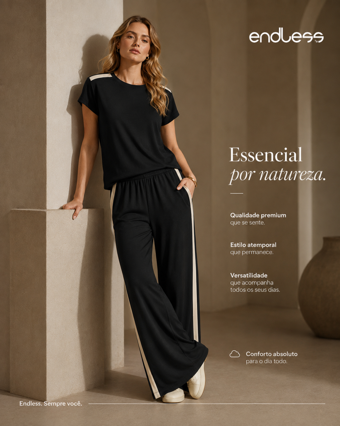 Conjunto Feminino Blusa Com Calça Em Visco Endless E16153