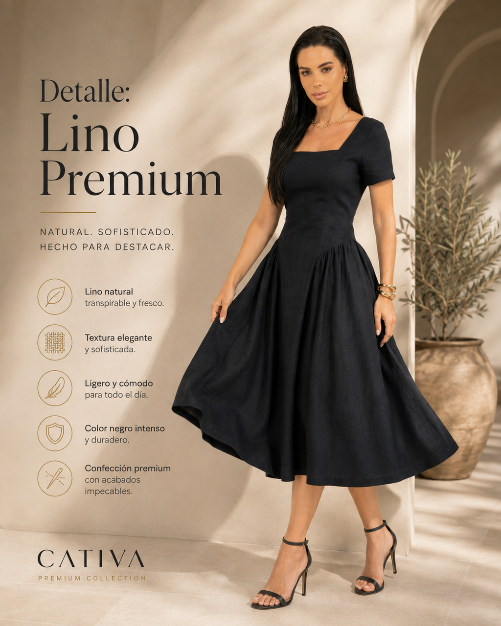Vestido Midi em Tecido em Linho - Ref: H80457