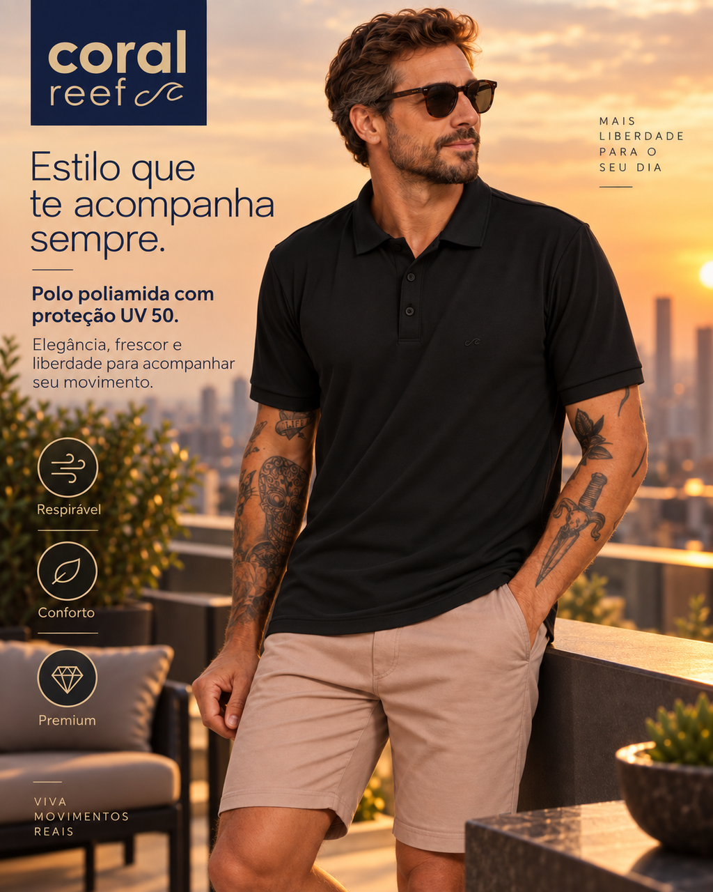 Polo poliamida masculina Coral Reef