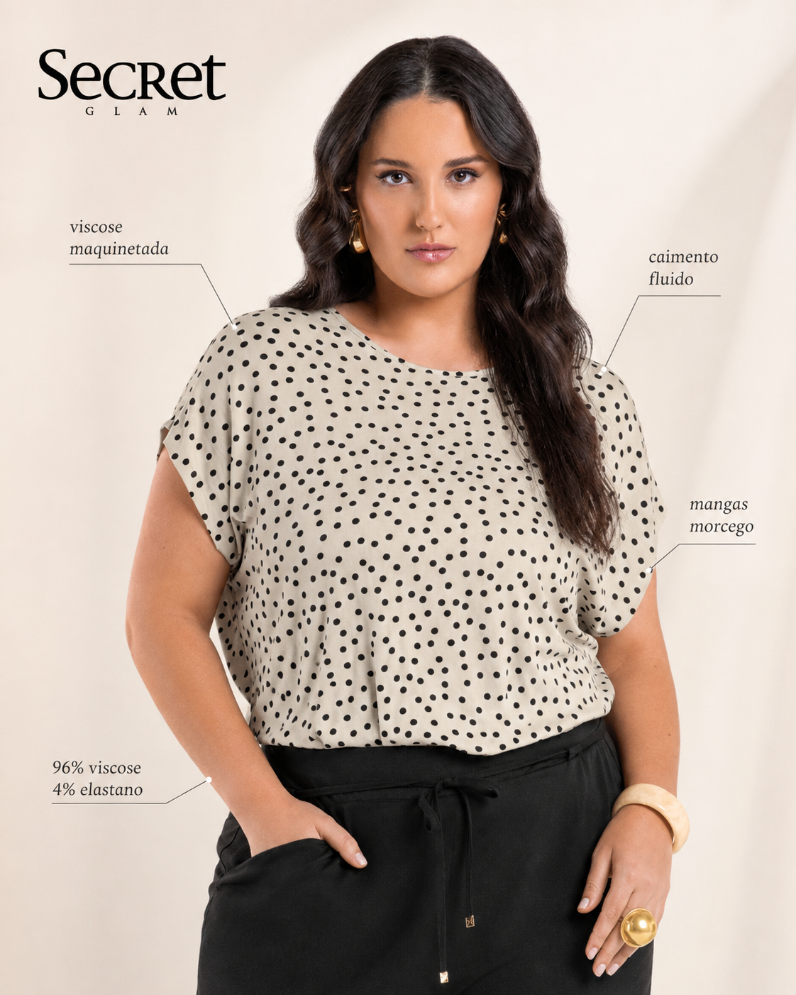 Blusa Feminina Manga Morcego Secret Glam S02130