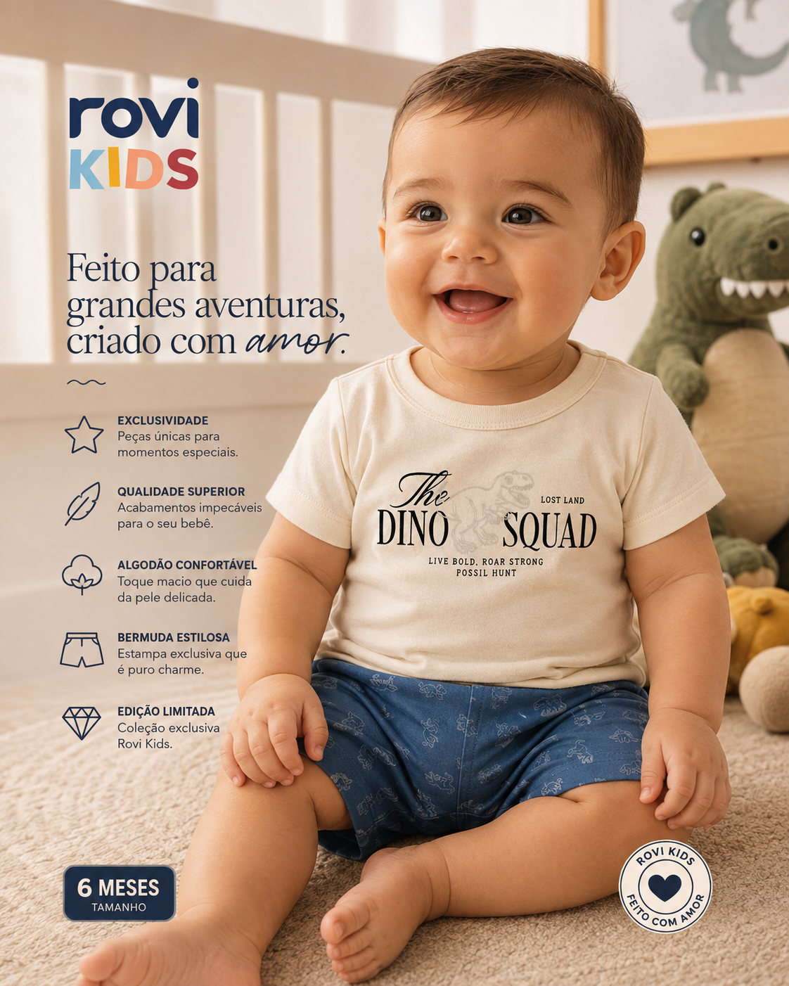 Conjunto Camiseta Com Bermuda Infantil Rovi Kids 3029540