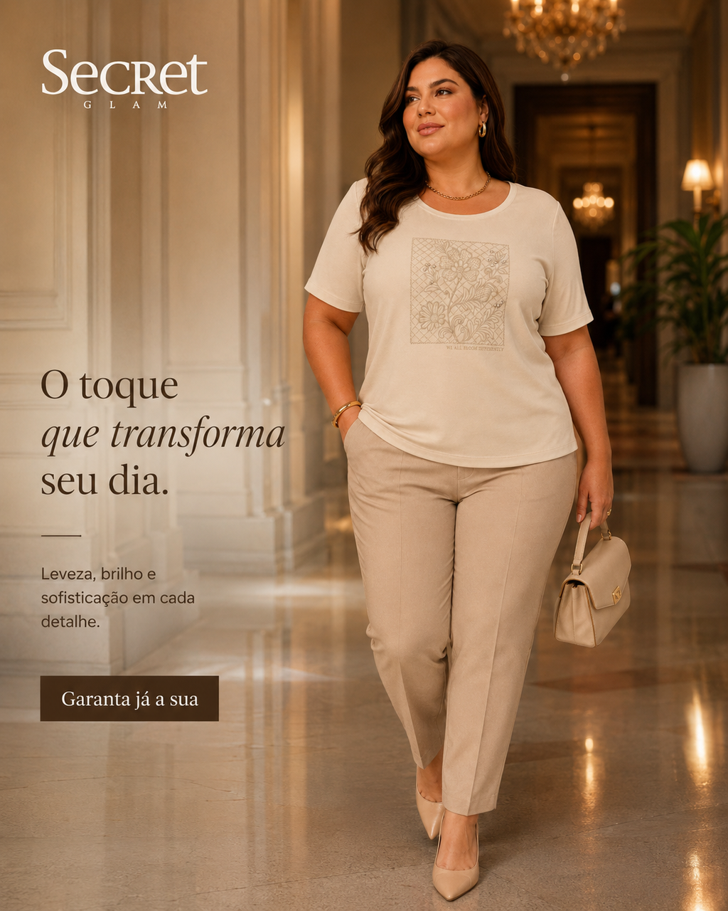 Blusa Feminina Manga Curta Com Estampa Secret Glam S02136
