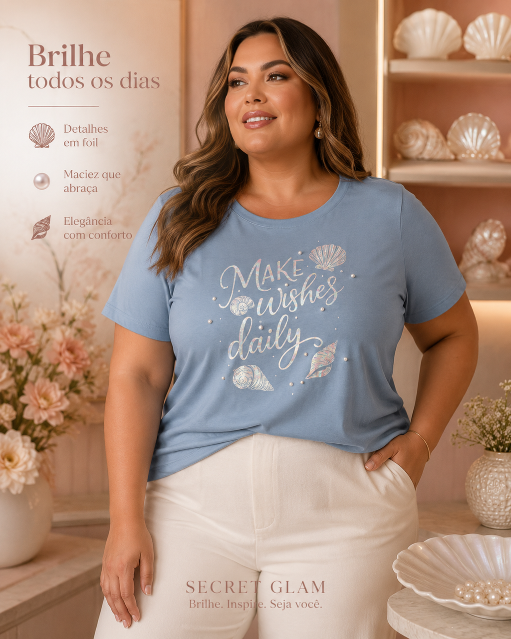 T- Shirt Feminina Com Estampa Secret Glam S02113
