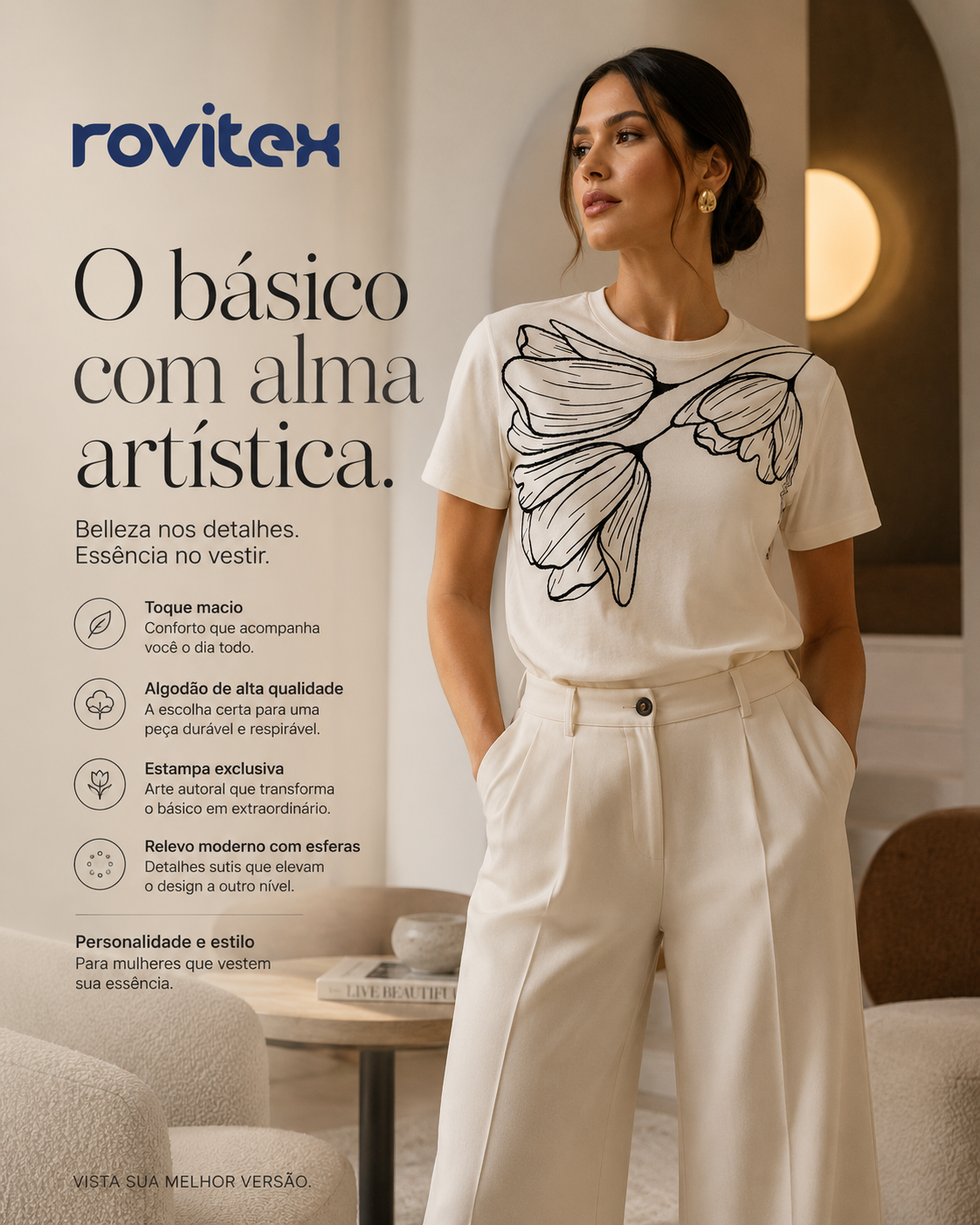 Camiseta Feminina Meia Malha Com Estampa Rovitex 6177635