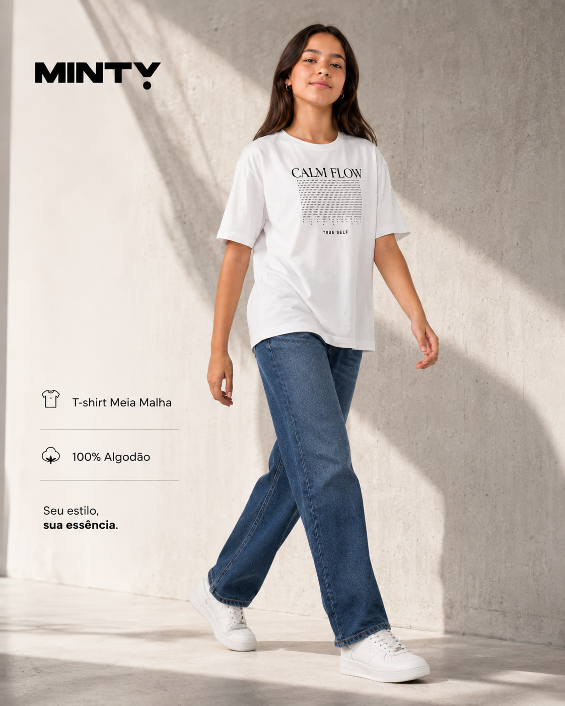 T-Shirt Feminina Meia Malha Com Estampa Minty M00562