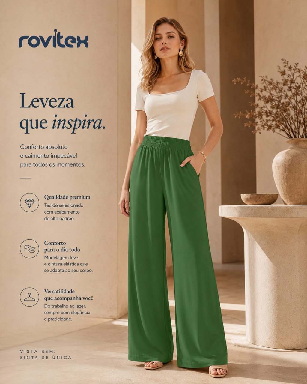 Calça Feminina Pantalona Tecido Viscose Rovitex 6196995