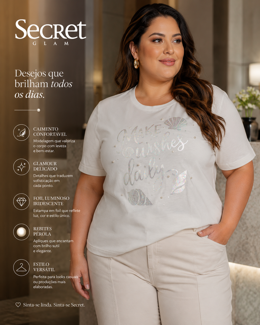 T- Shirt Feminina Com Estampa Secret Glam S02113