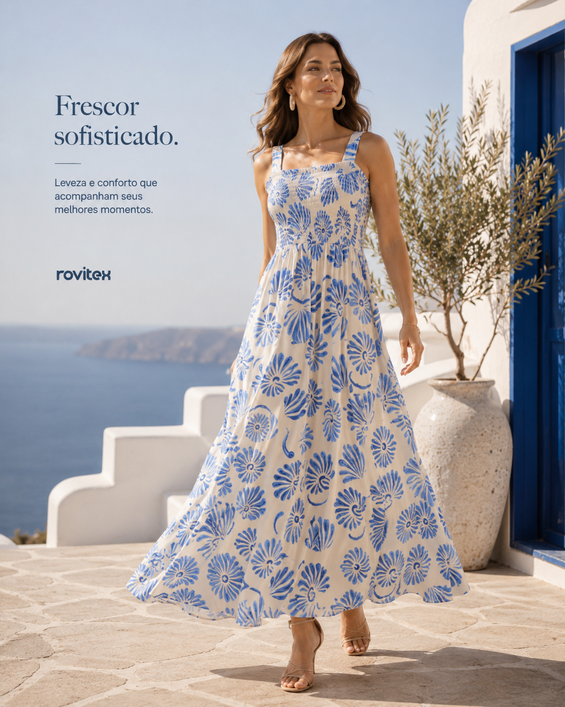 Vestido Midi Feminino Meia Malha Estampado Rovitex 6177025