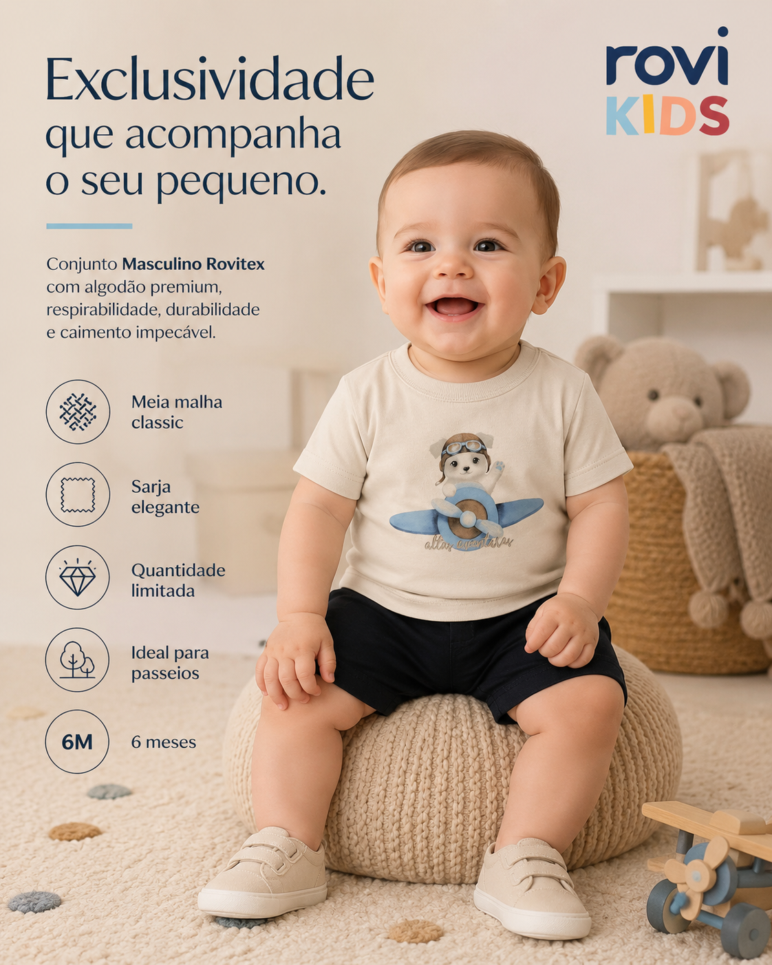 Conjunto Camiseta Com Bermuda Infantil Rovi Kids 3029510