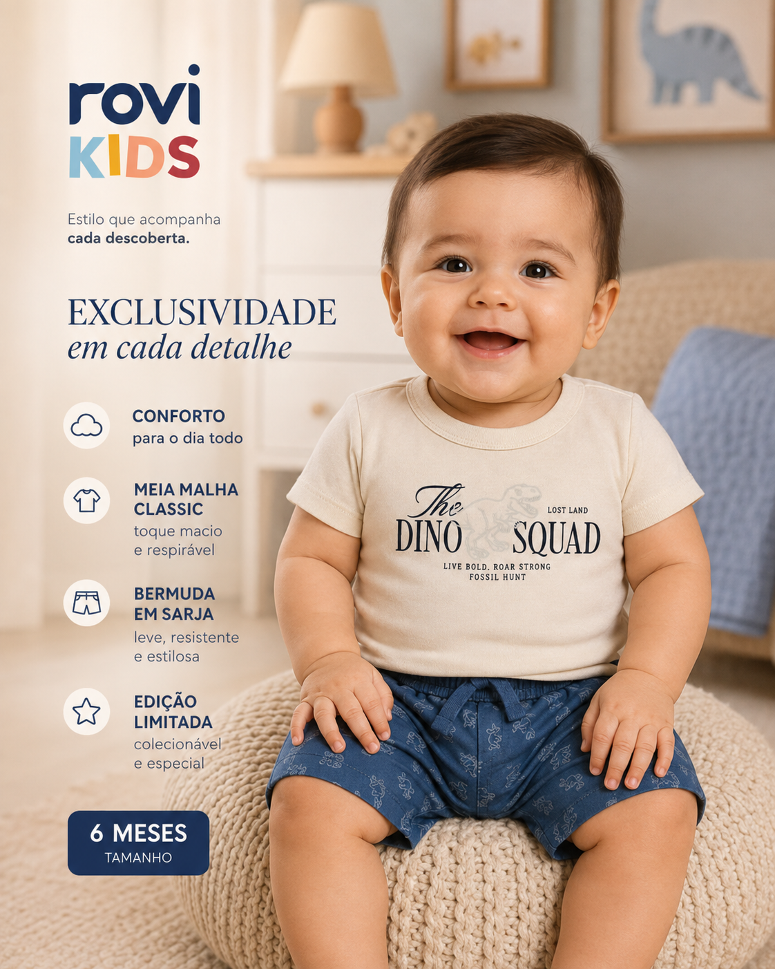 Conjunto Camiseta Com Bermuda Infantil Rovi Kids 3029540