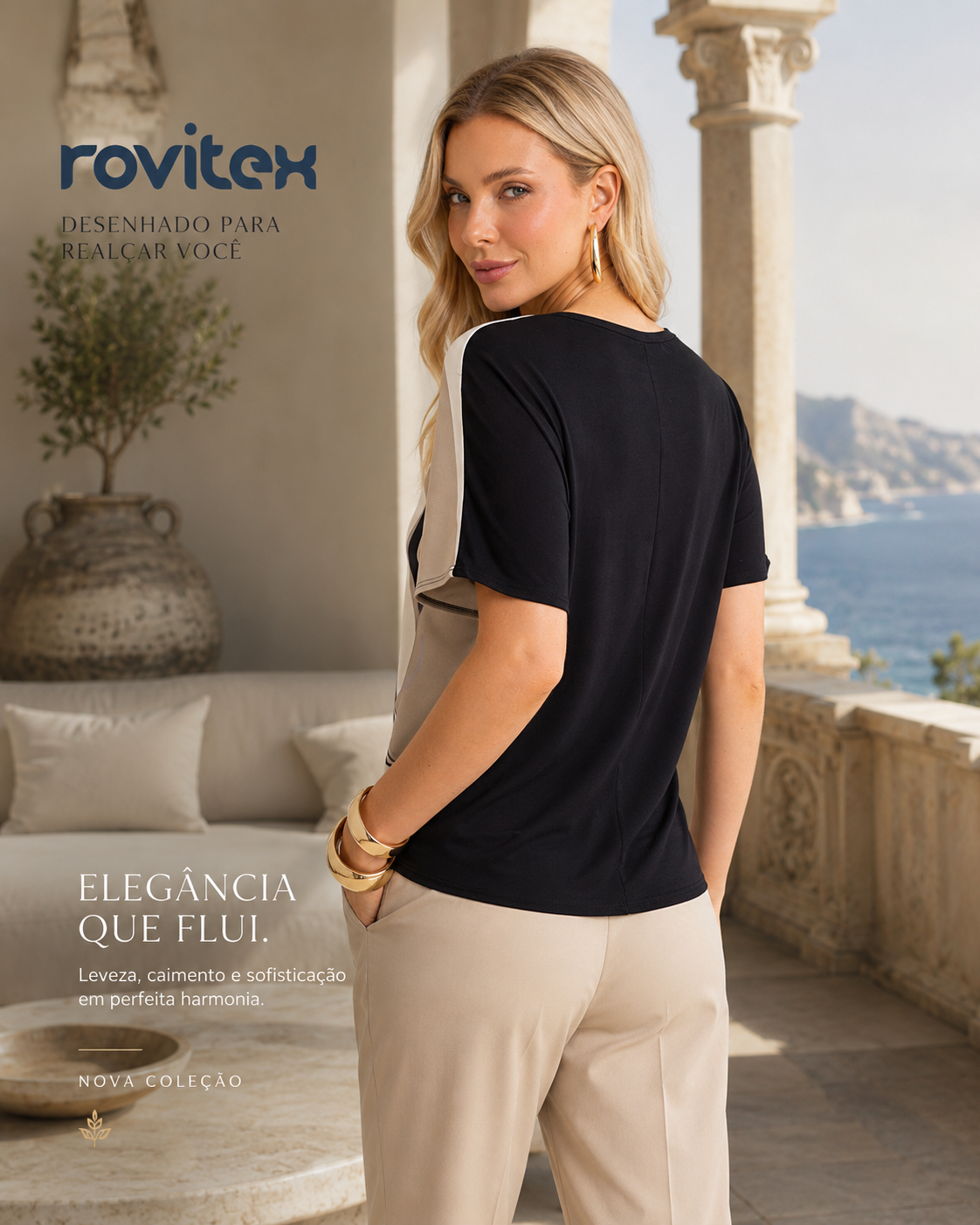 Blusa Feminina Viscotorcion Crepe Rovitex Preto