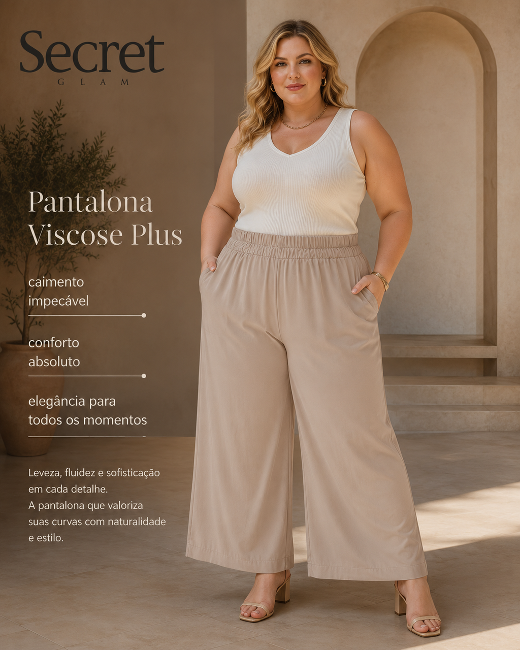 Calça Feminina Pantalona Viscose Secret S02134