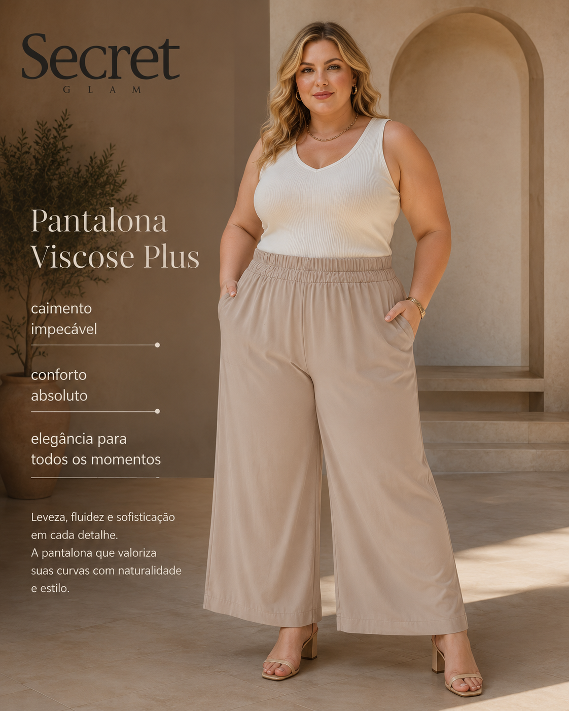 Calça Feminina Pantalona Viscose Secret S02134