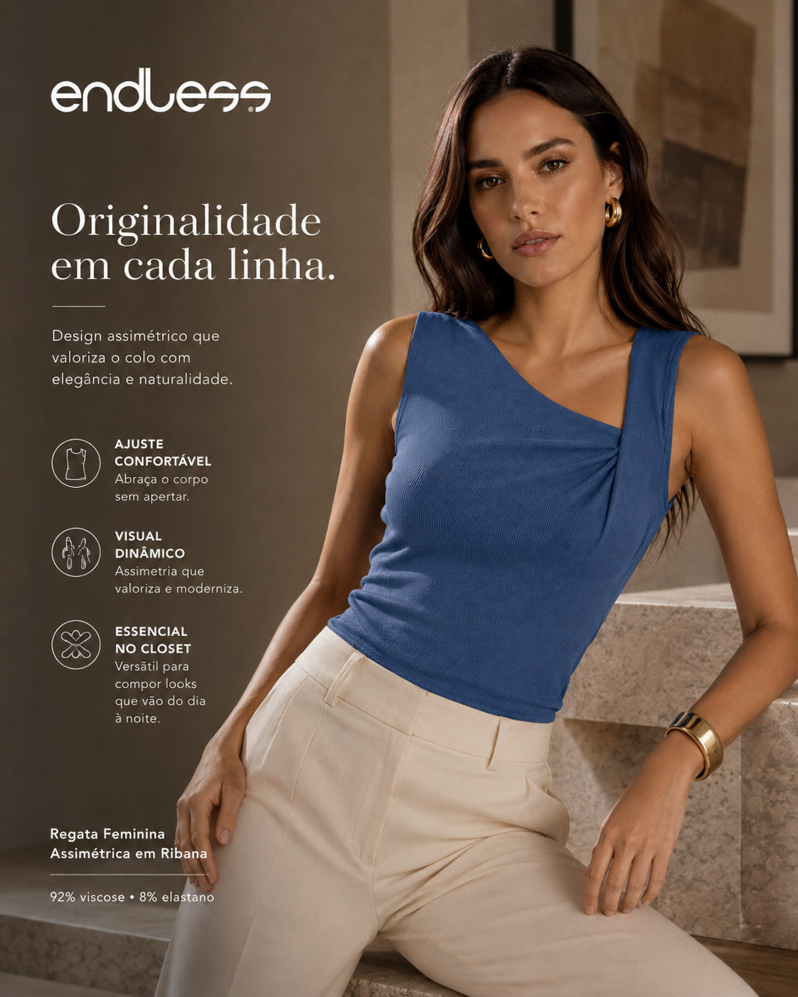 Regata Feminina Assimetrica Em Ribana E16083