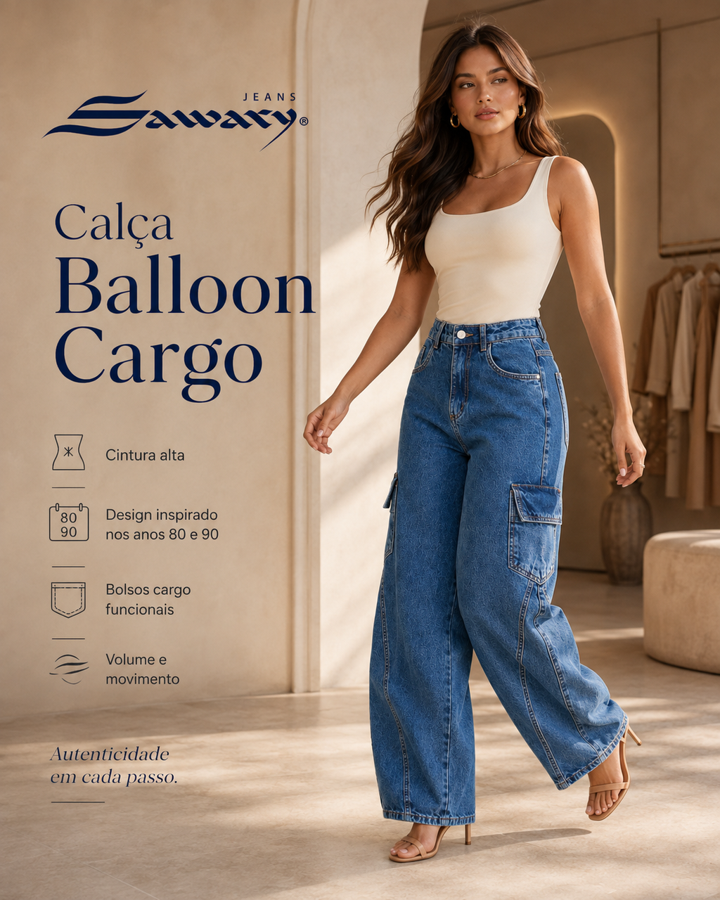 Calça Jeans Sawary Balloon Cargo - 283231 (No Lycra)