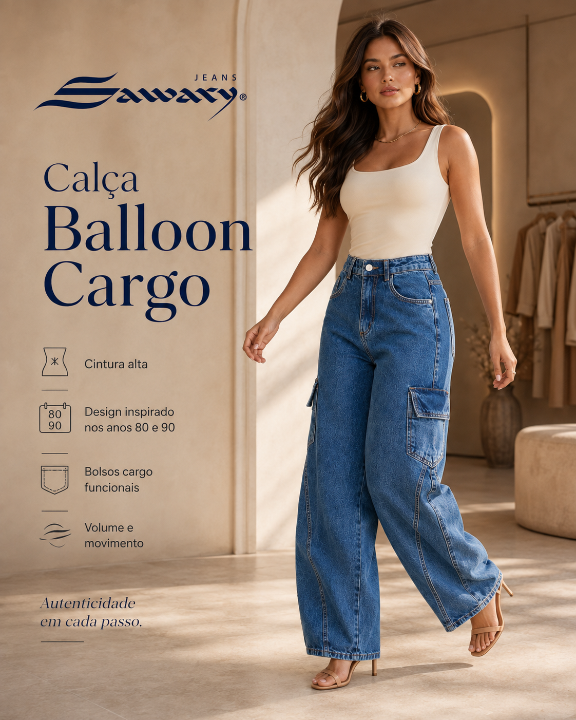 Calça Jeans Sawary Balloon Cargo - 283231 (No Lycra)