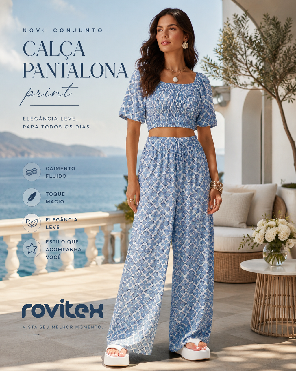 Calça Feminina Pantalona Viscotorcion Rovitex