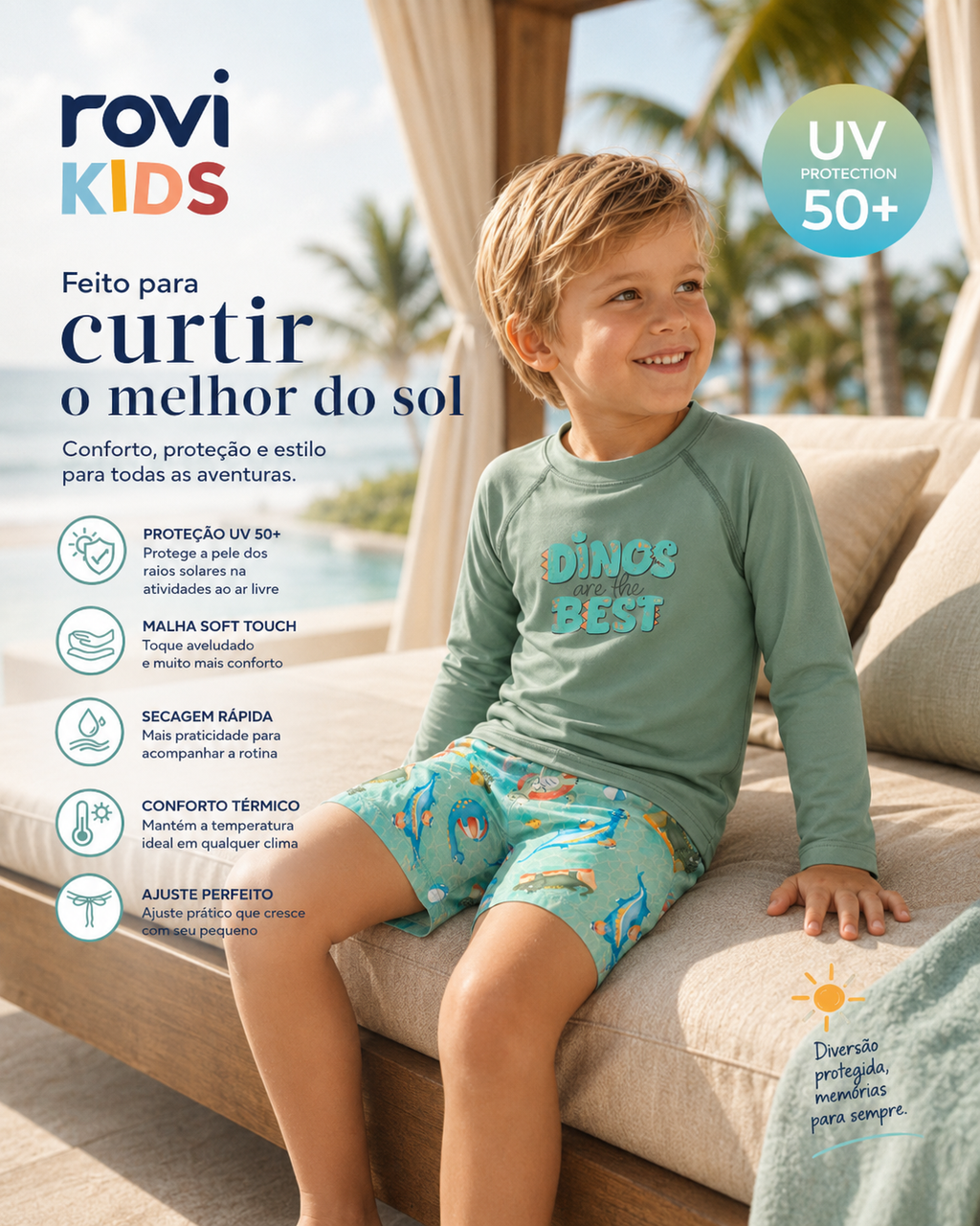 Conjunto Camiseta Manga Longa E Sunga UV Rovi Kids 3029281
