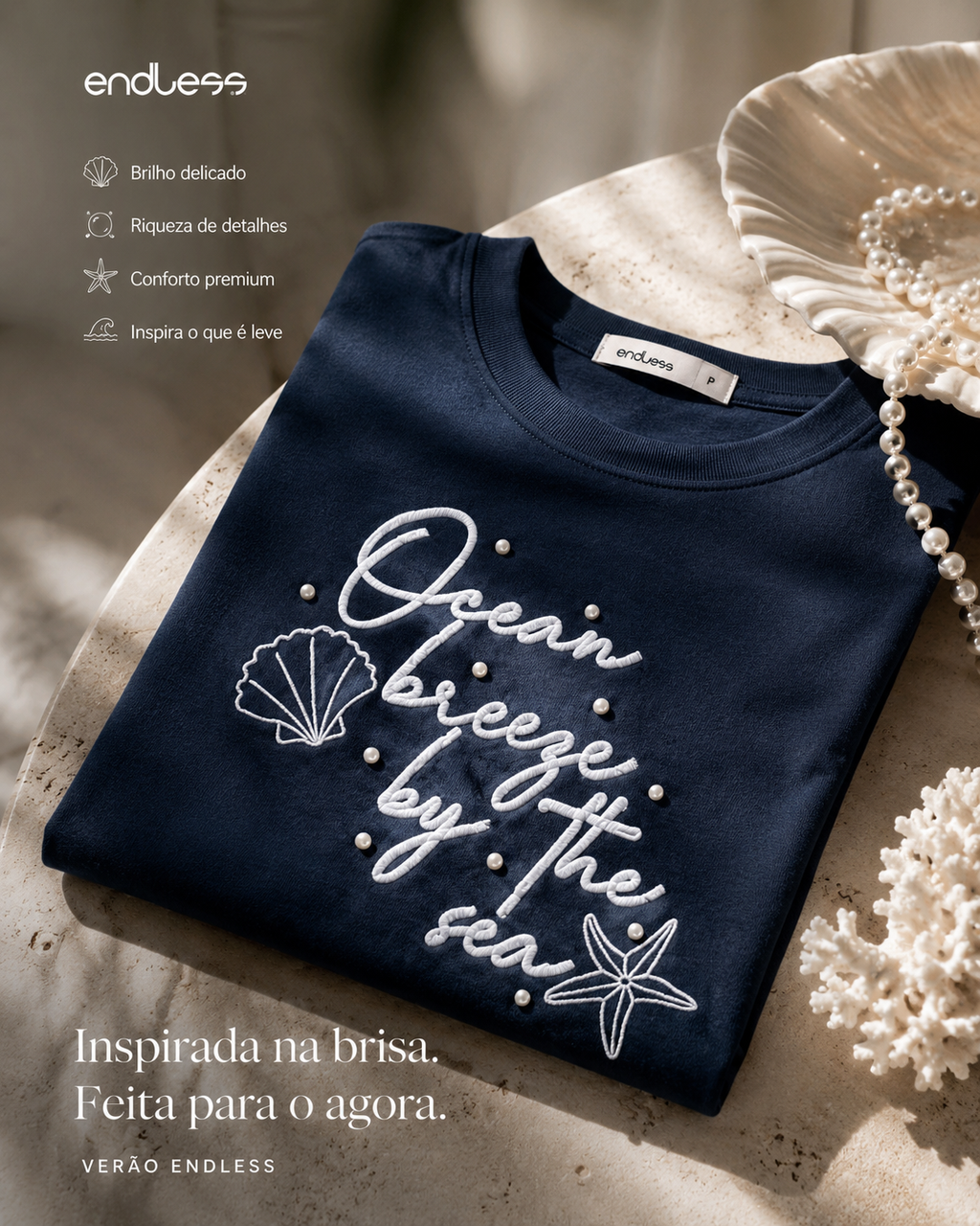 T-Shirt Feminina Com Rebite e Bordado Endless E16099