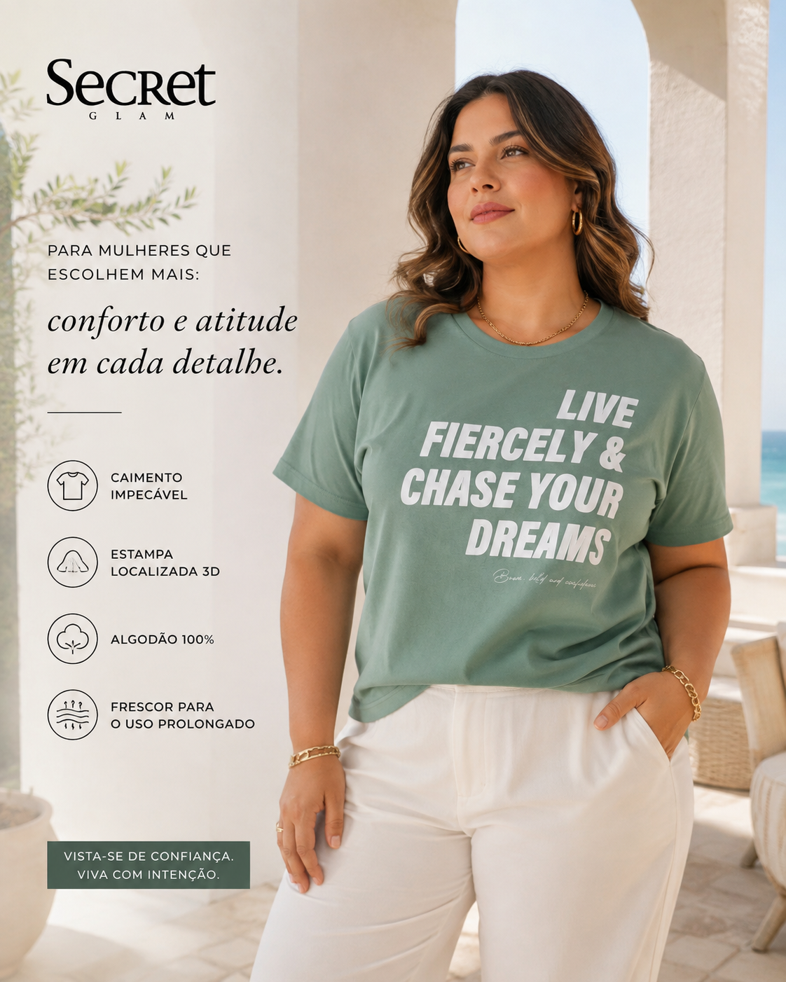 T-Shirt Feminina E Estampa Meia Malha Secret Glam S02123