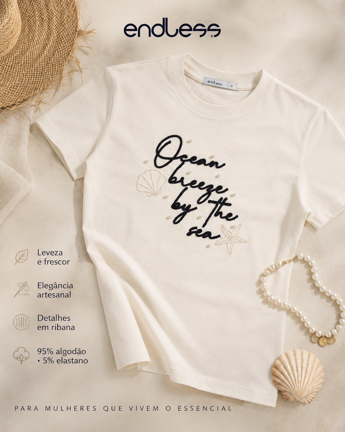 T-Shirt Feminina Com Rebite e Bordado Endless E16099