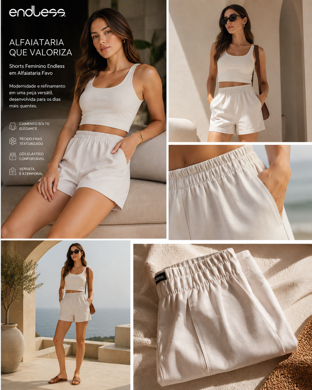 Shorts Feminino Em Tecido Alfaiataria Favo E16007