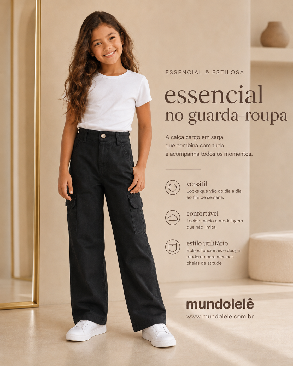 Pantalón de Gabardina Wide Leg Cargo