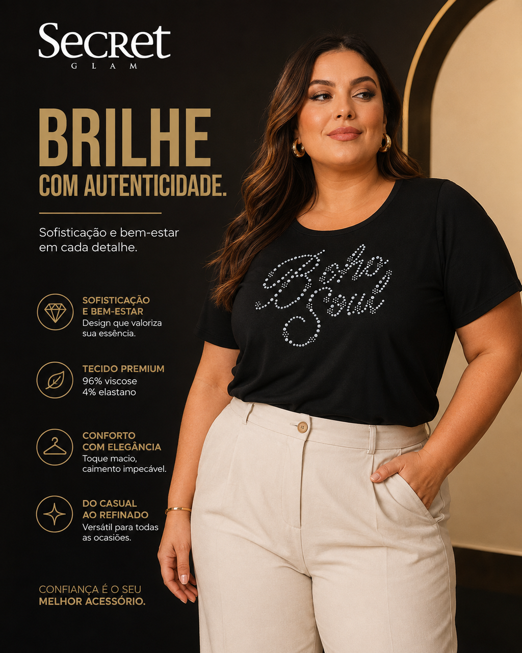 Blusa Feminina Manga Curta Secret Glam S02119