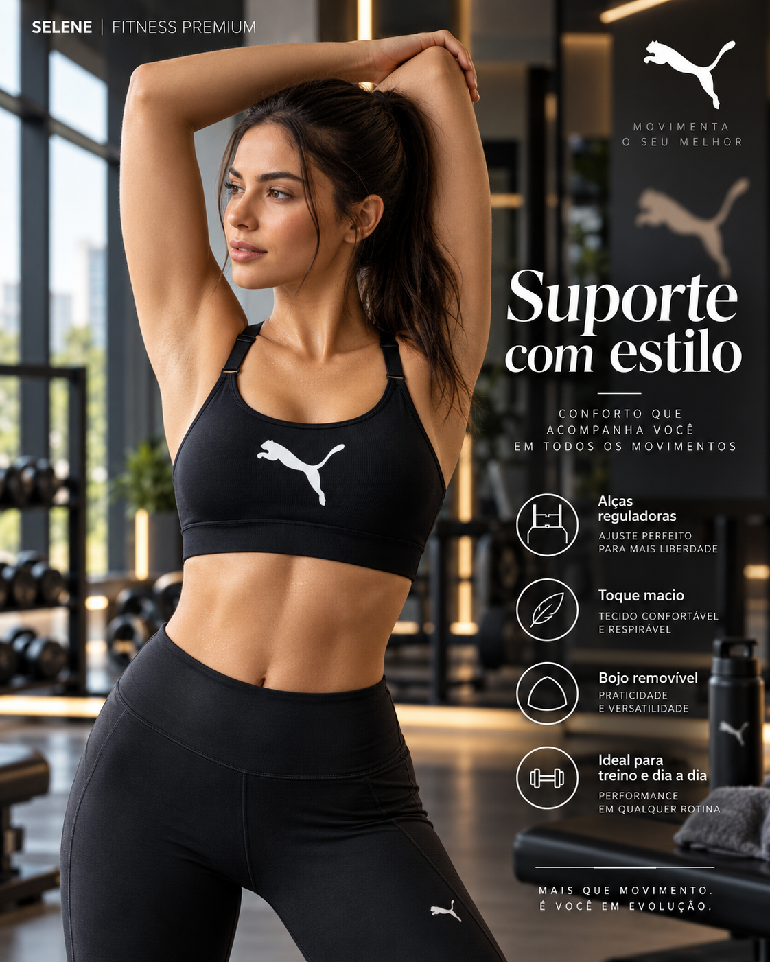 Top puma com bojo ajustable