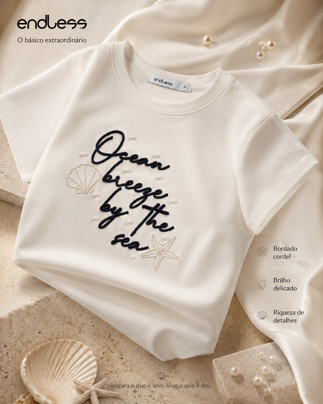 T-Shirt Feminina Com Rebite e Bordado Endless E16099
