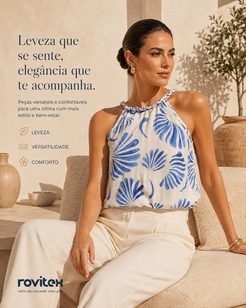 Blusa Feminina Com Alça Meia Malha Rovitex Azul