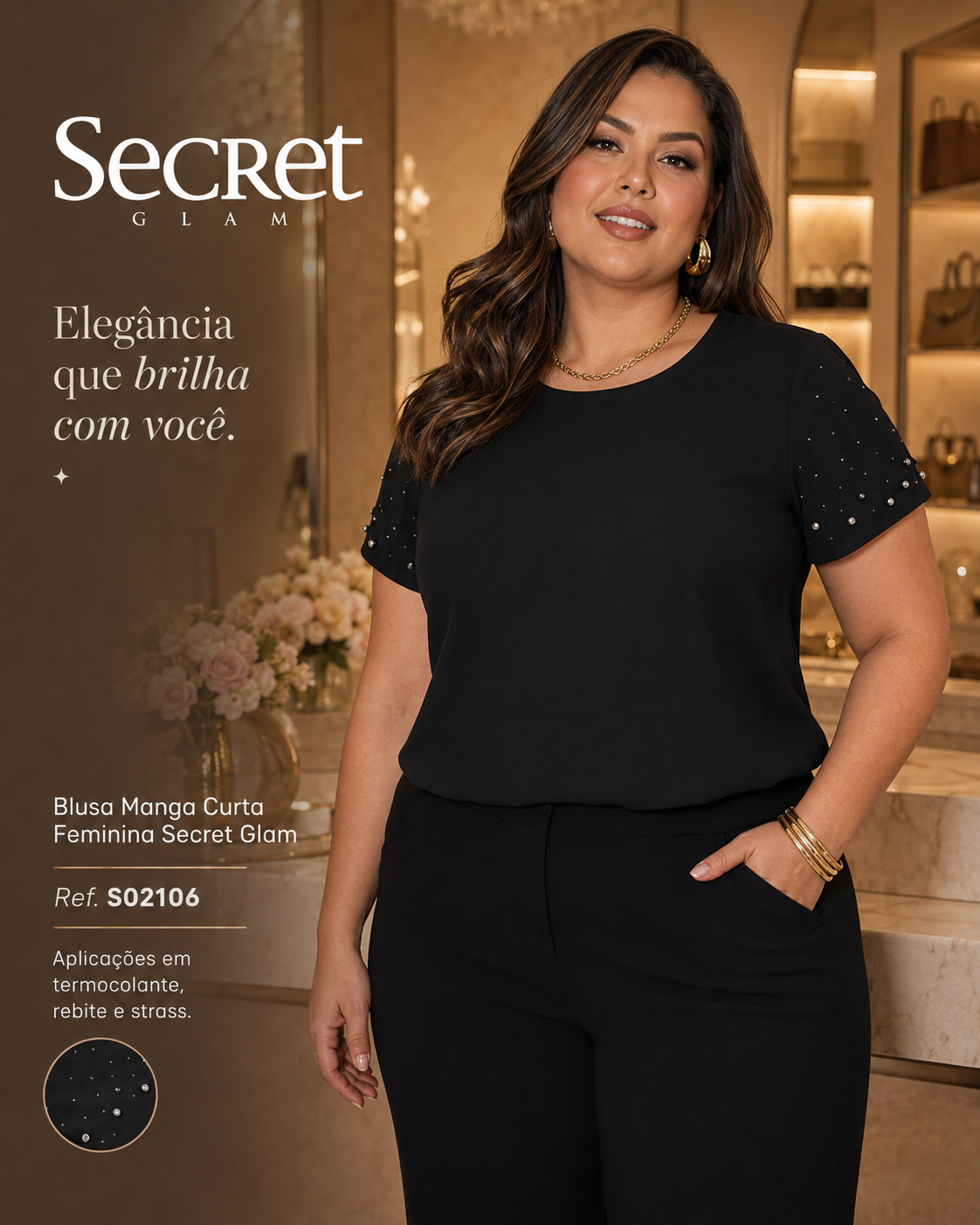 Blusa Manga Curta Feminina Secret Glam S02106