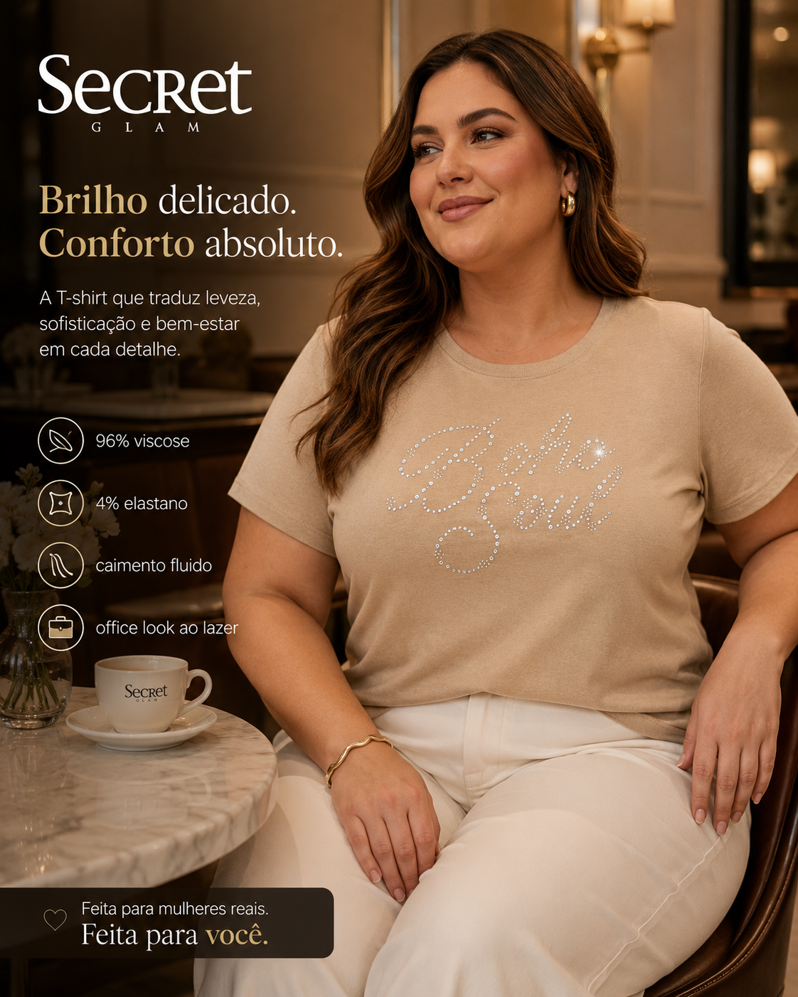 Blusa Feminina Manga Curta Secret Glam S02119