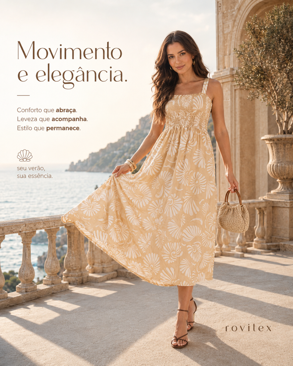 Vestido Midi Feminino Meia Malha Estampado Rovitex 6177025
