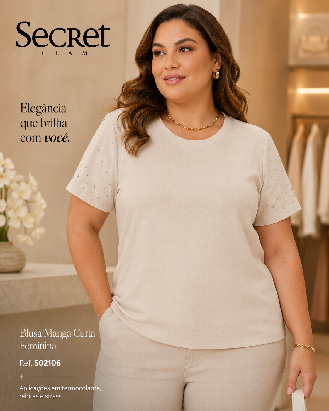 Blusa Manga Curta Feminina Secret Glam S02106