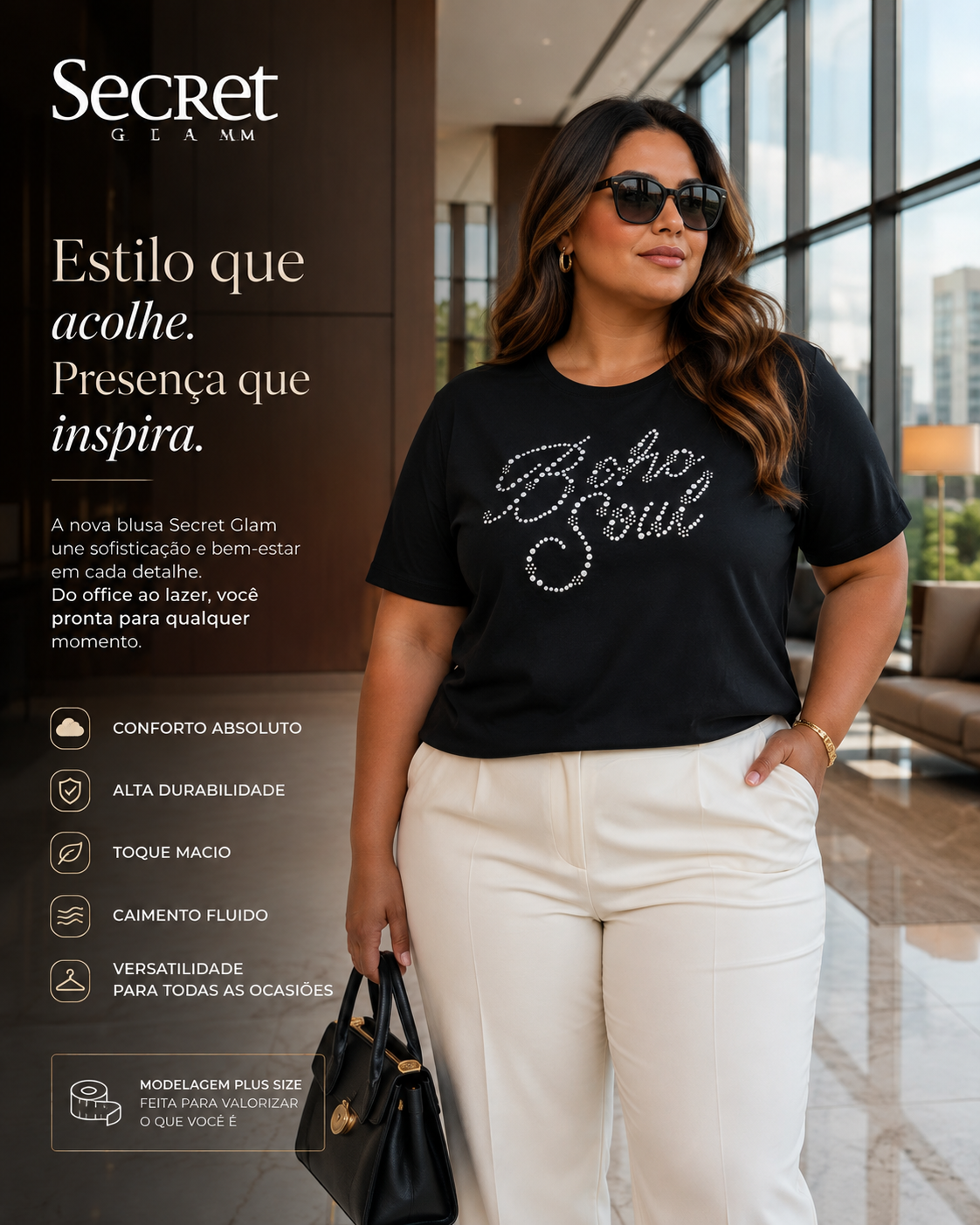 Blusa Feminina Manga Curta Secret Glam S02119