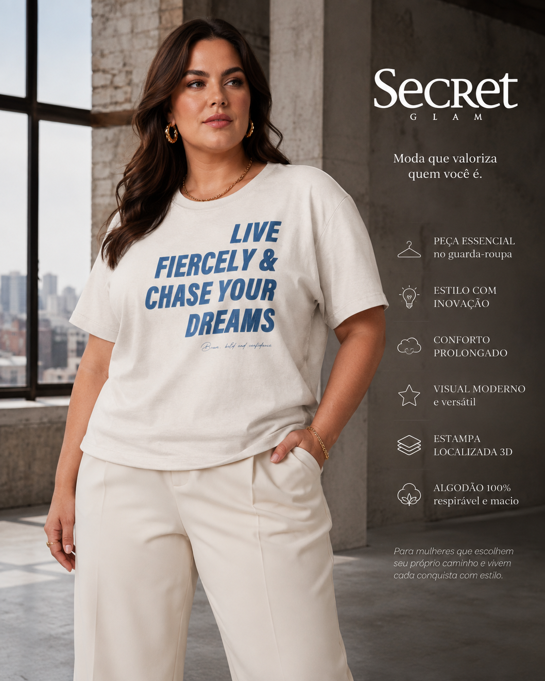T-Shirt Feminina E Estampa Meia Malha Secret Glam S02123