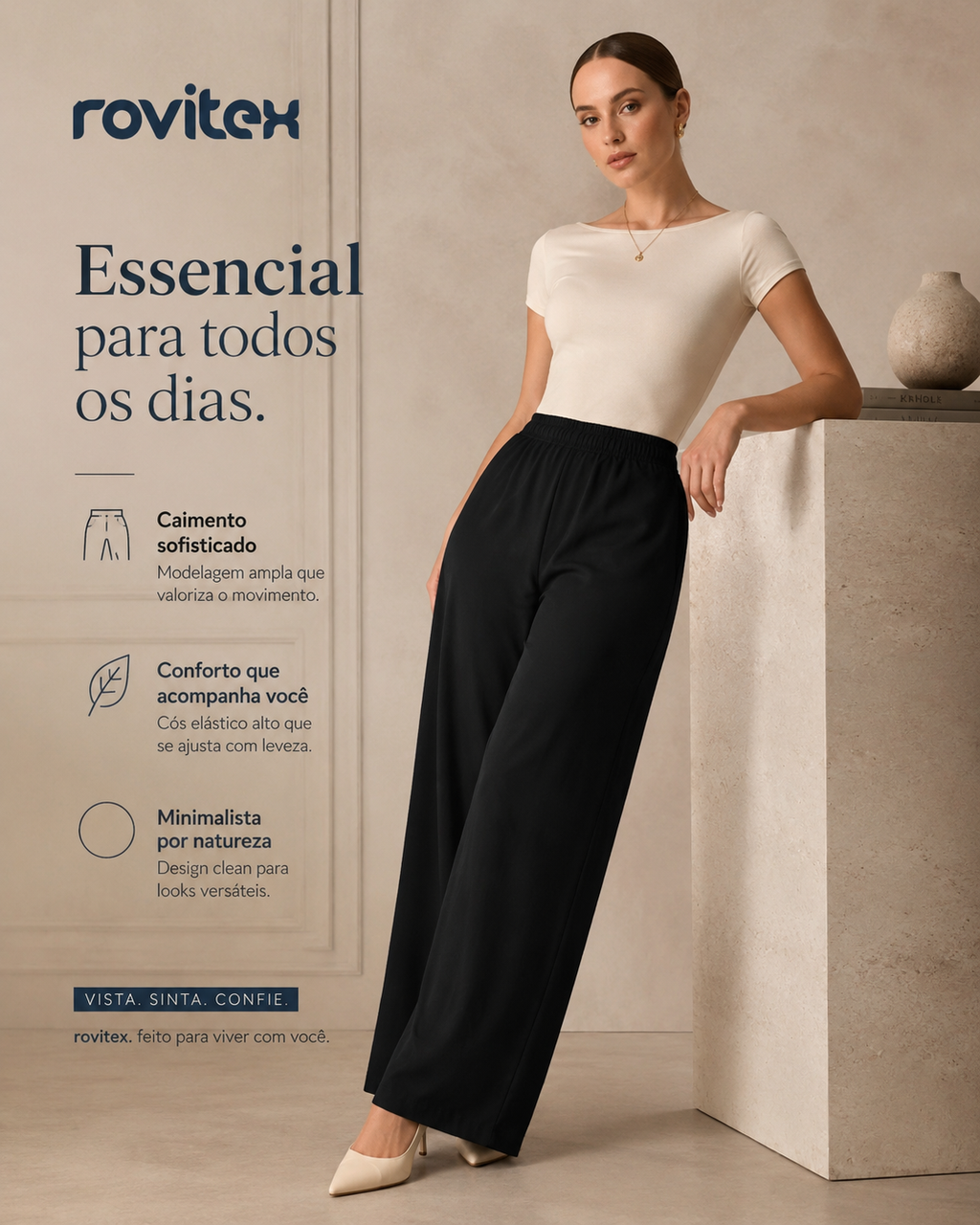 Calça Feminina Pantalona Tecido Viscose Rovitex 6196995