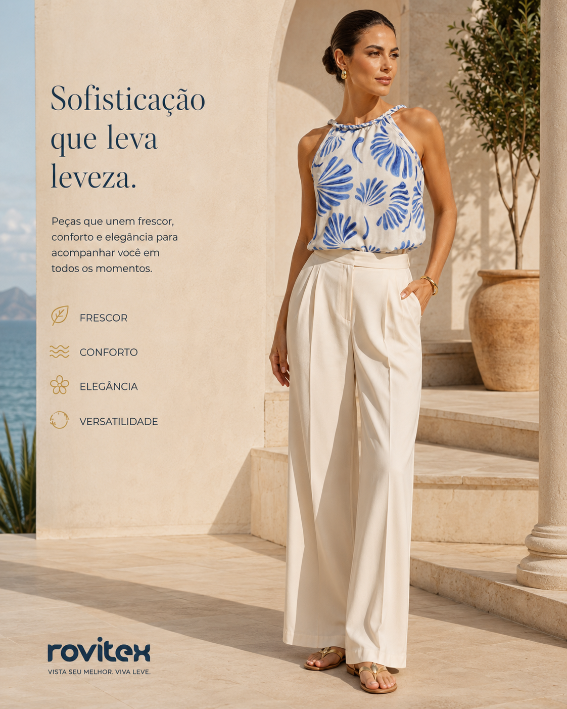 Blusa Feminina Com Alça Meia Malha Rovitex Azul