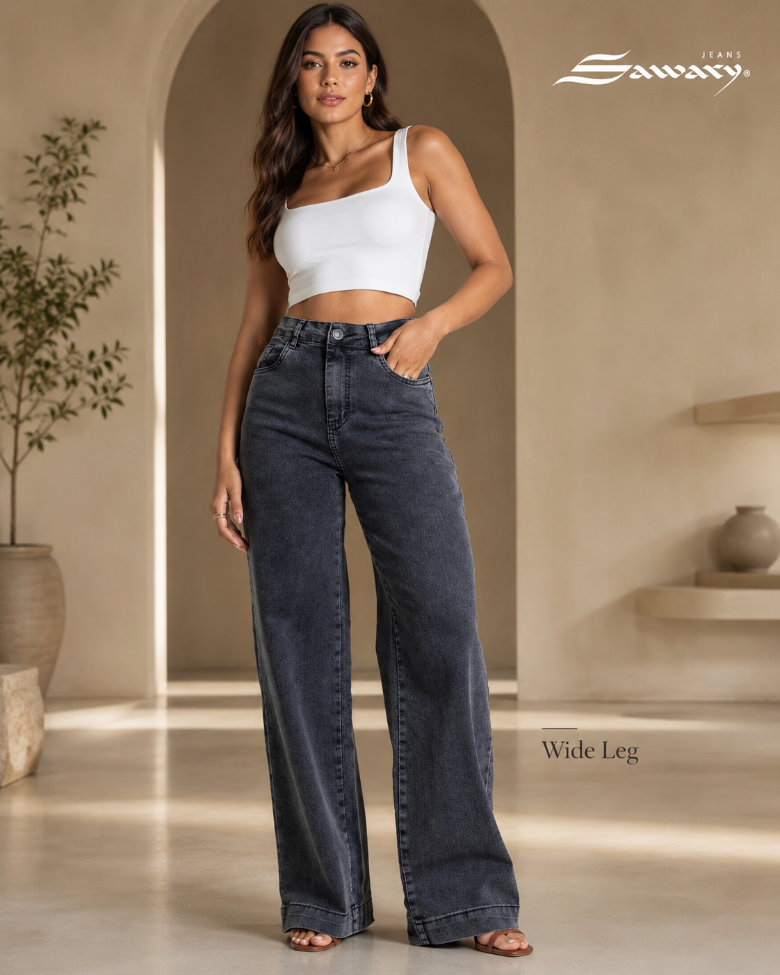 Jeans Sawary wide leg 283014.      (Si Lycra)