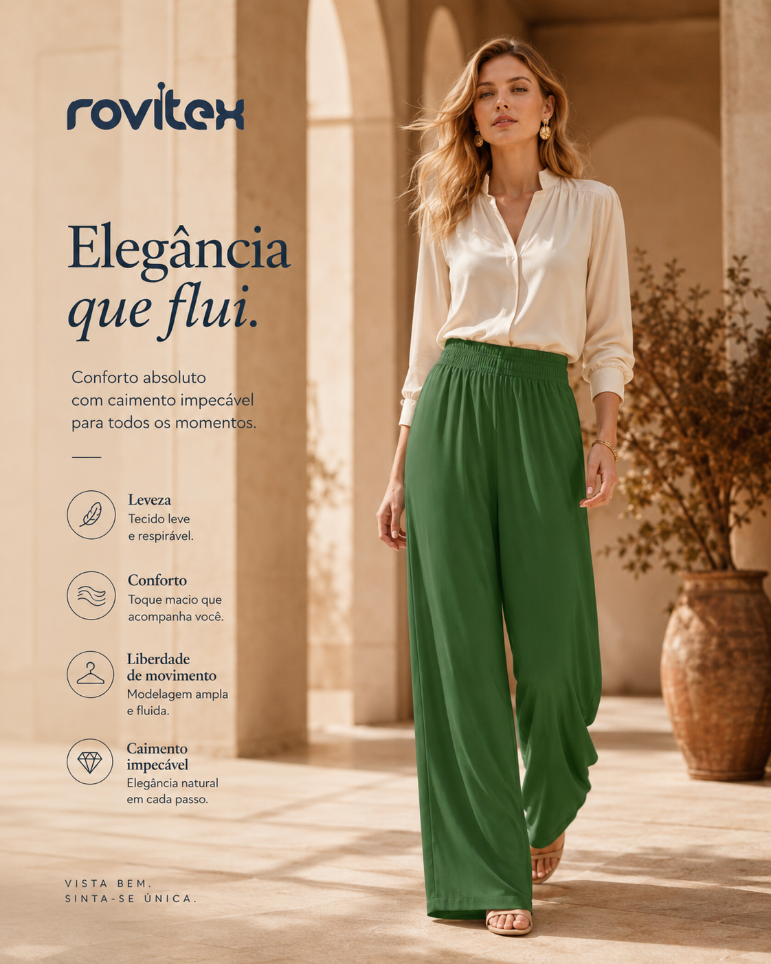 Calça Feminina Pantalona Tecido Viscose Rovitex 6196995