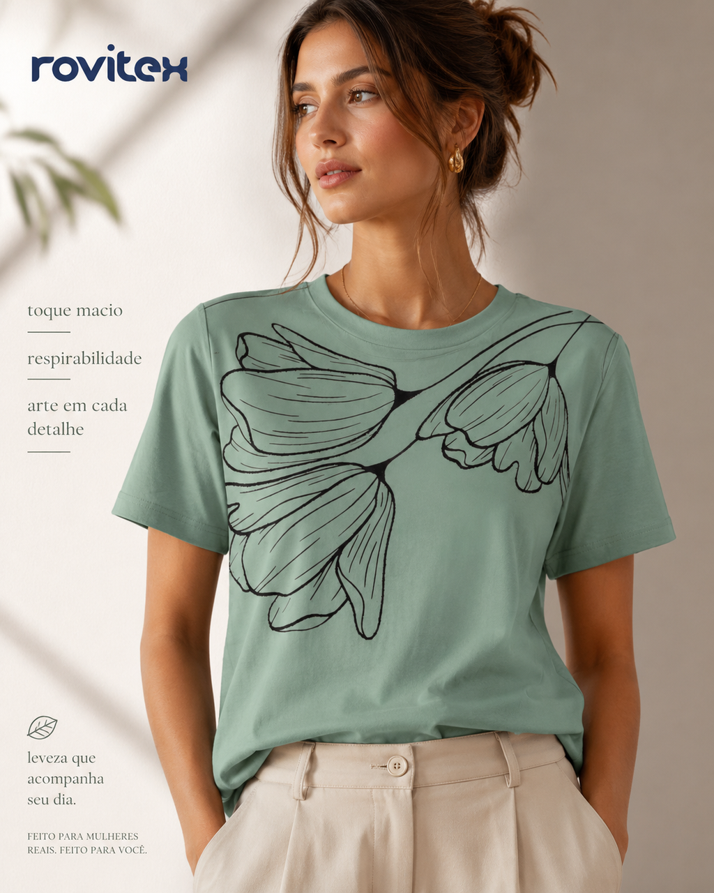 Camiseta Feminina Meia Malha Com Estampa Rovitex 6177635