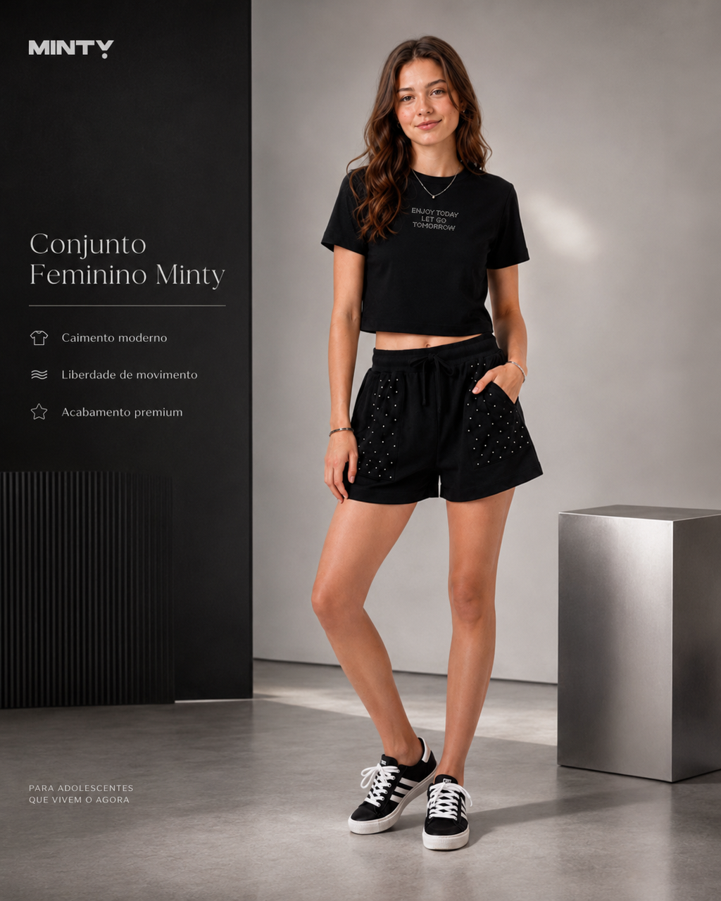 Conjunto Feminino T-Shirt Box Com Shorts Minty M00553