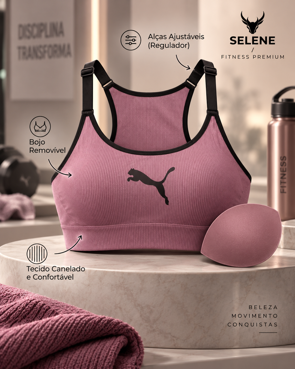 Top puma com bojo ajustable