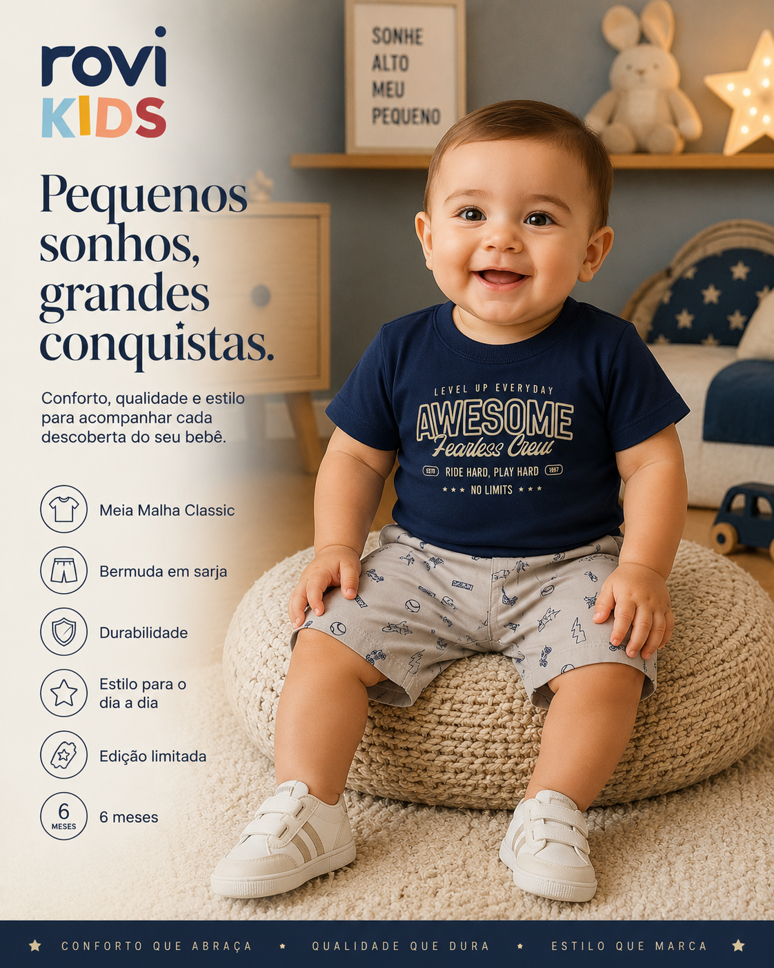 Conjunto Camiseta Com Bermuda Infantil Rovi Kids 3029550