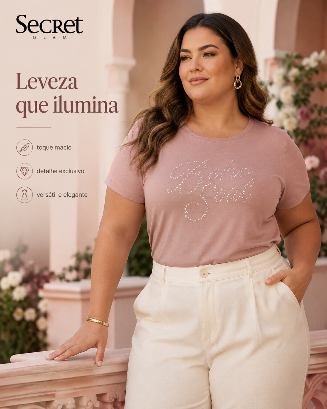 Blusa Feminina Manga Curta Secret Glam S02119
