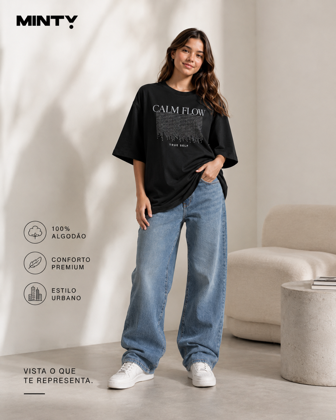 T-Shirt Feminina Meia Malha Com Estampa Minty M00562