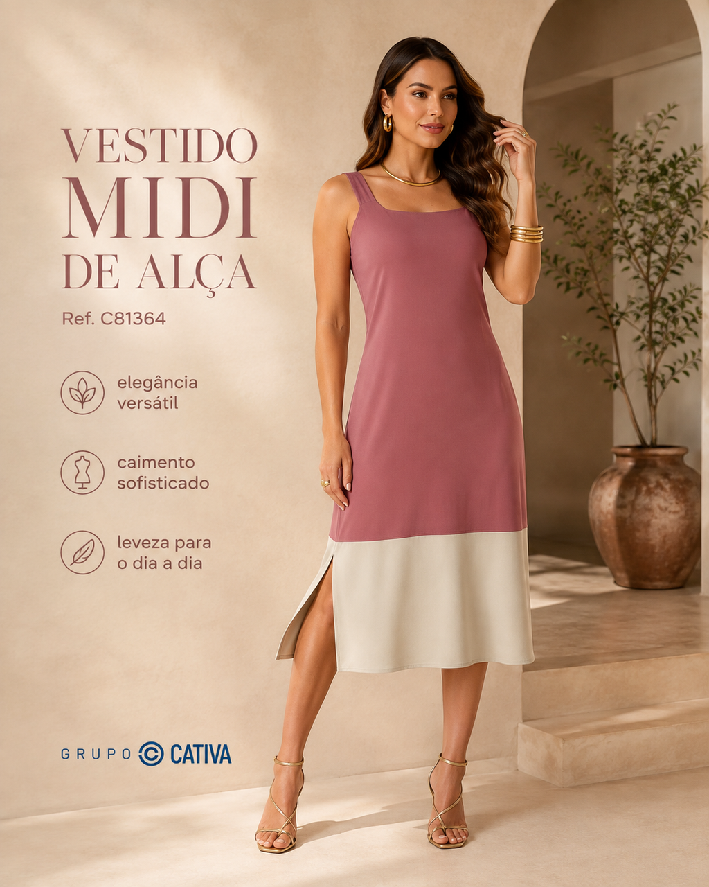 VESTIDO MIDI DE ALÇA Ref.: C81364