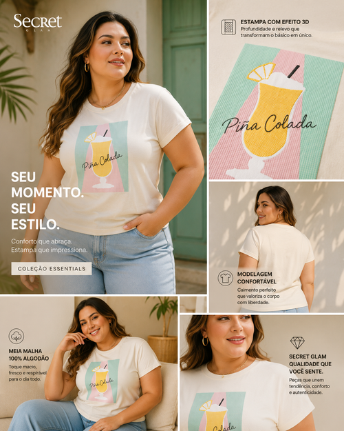 Blusa Feminina Estampa Pina Colada Secret Glam S02146